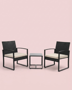 3-Piece Outdoor Patio Furniture Set – Wicker Chairs + Bar Table with Cushions
