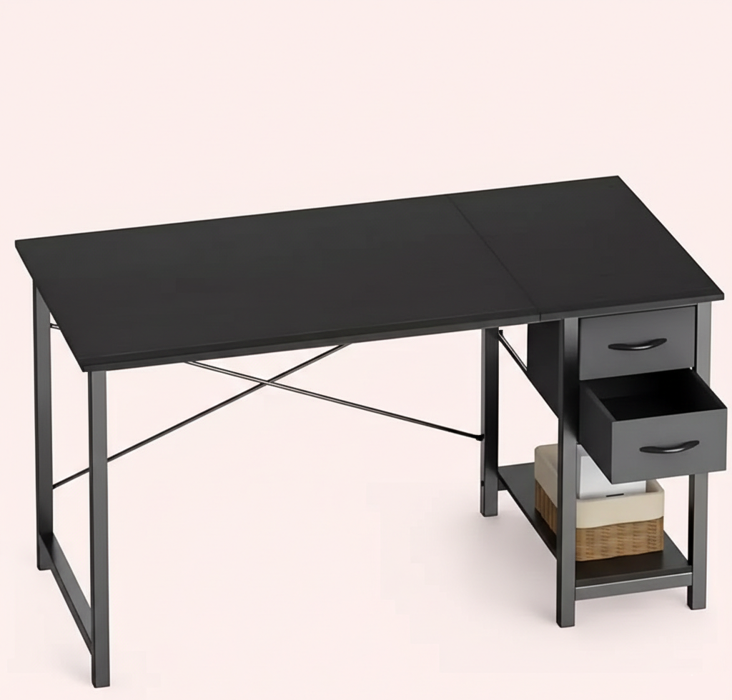 40/47" Computer Desk with Fabric Storage Drawers