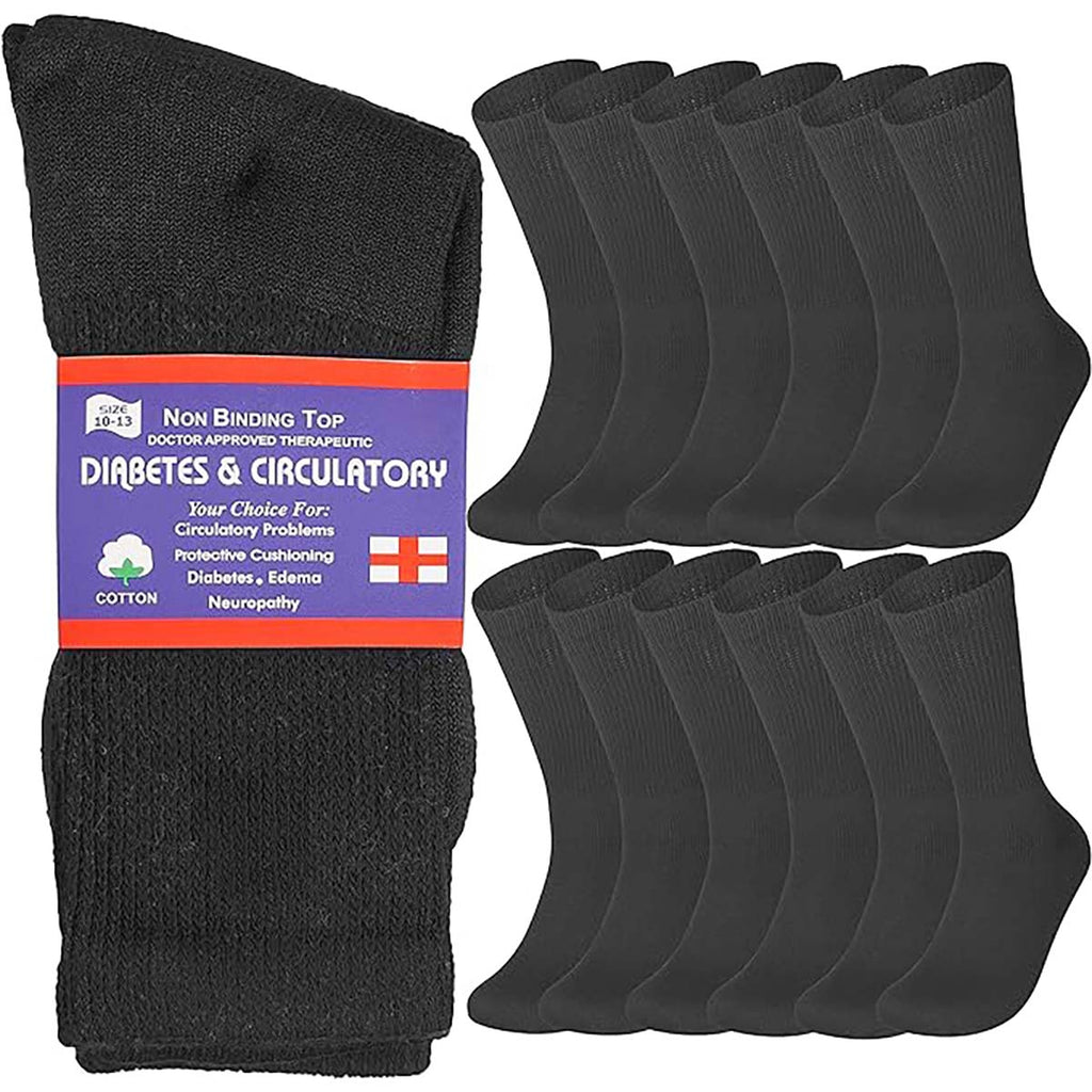 Cotton Non-Binding Diabetic & Circulatory Crew Socks (12-Pair)