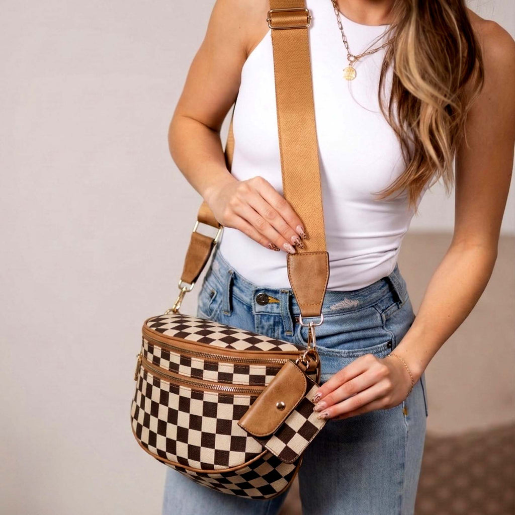 Kaylee Mixed Media Double Zip Crossbody Sling Bag