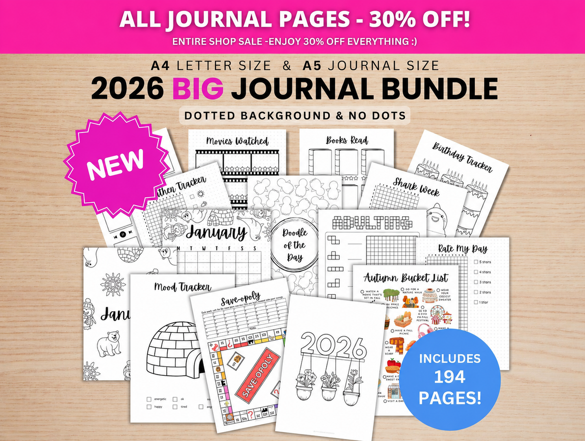2026 BIG Journal Bundle - PRINTABLE Journal Pages - Digital Planner Pages - A5 & A4 Size - 2026 Journal - Digital Download - 194 Pages