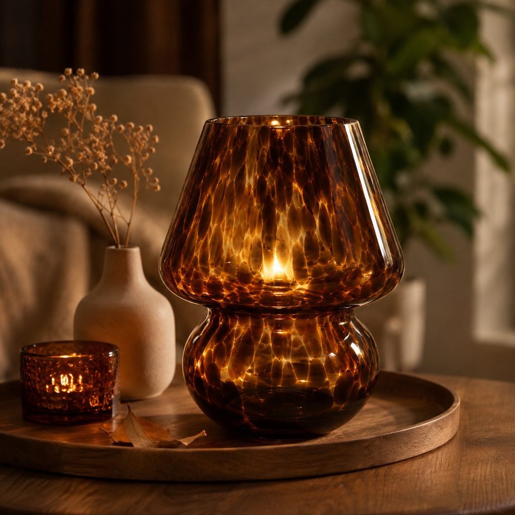 Amber Glass Mushroom Table Lamp