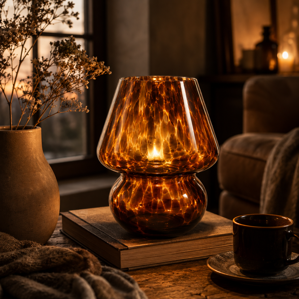 Amber Glass Mushroom Table Lamp