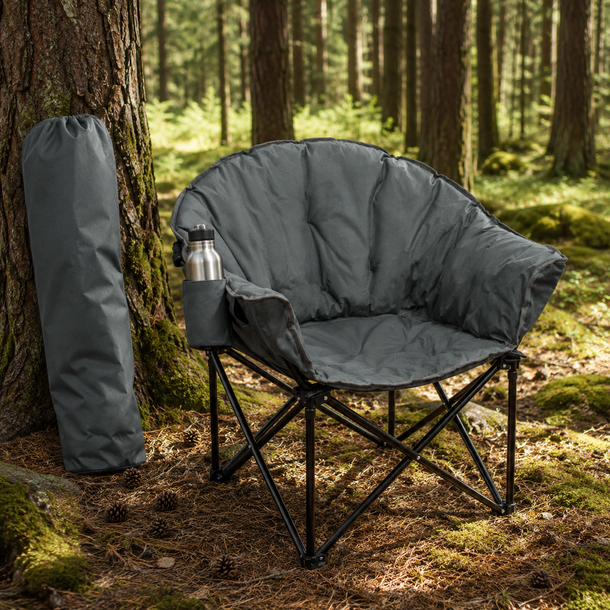 Folding Camping Moon Padded Chair with Carrying Bag