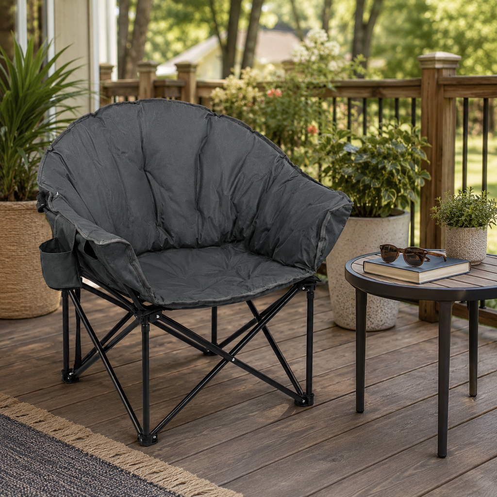 Folding Camping Moon Padded Chair with Carrying Bag