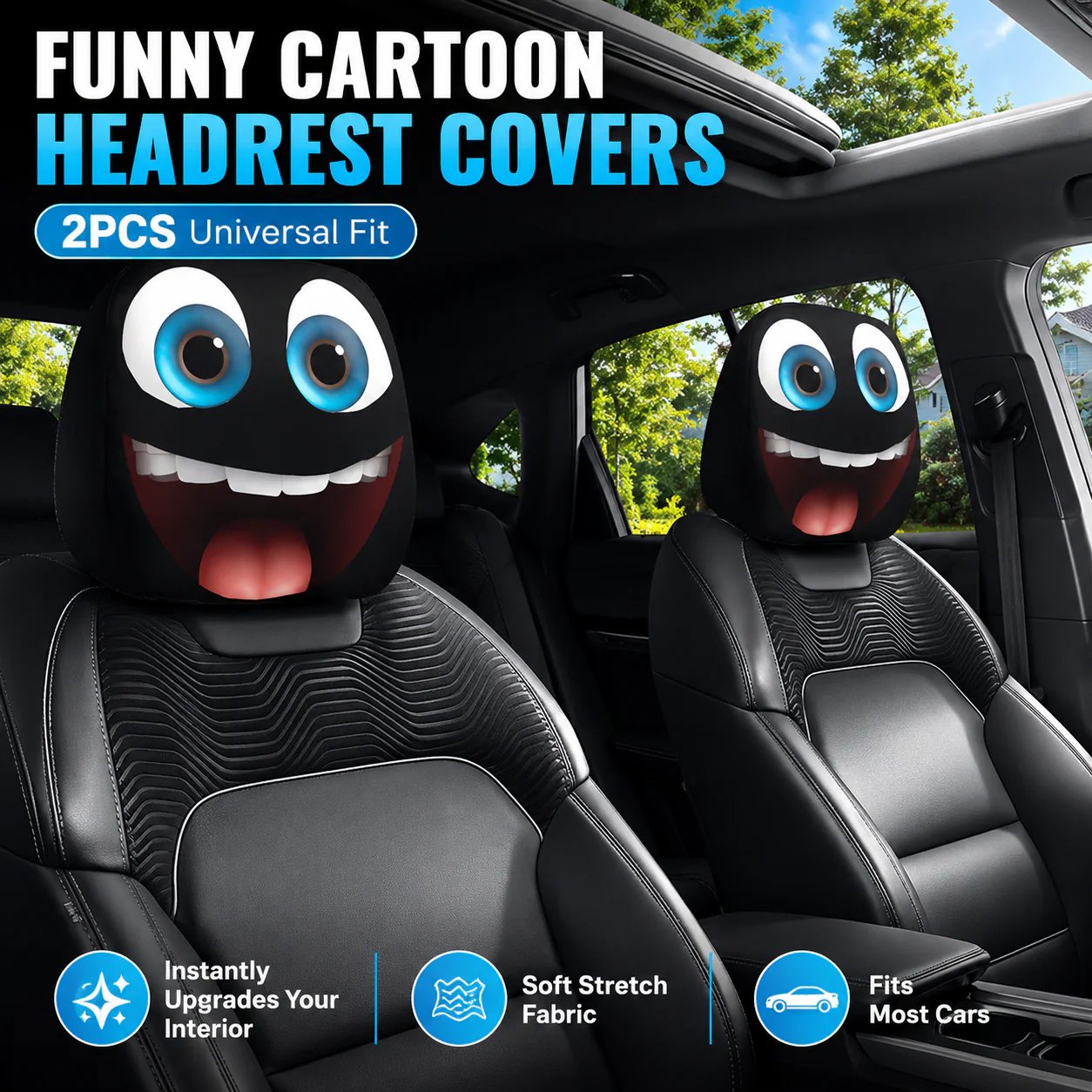 2Pcs Spooky Night Cartoon Universal Car Headrest Covers