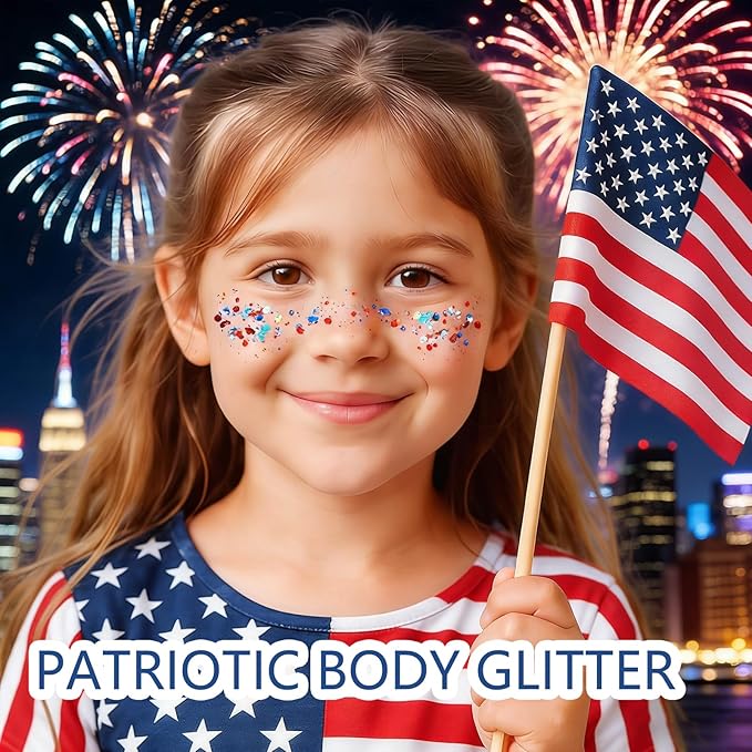 4th of July Glitter StickRed, White & Blue Body & Hair Sparkle