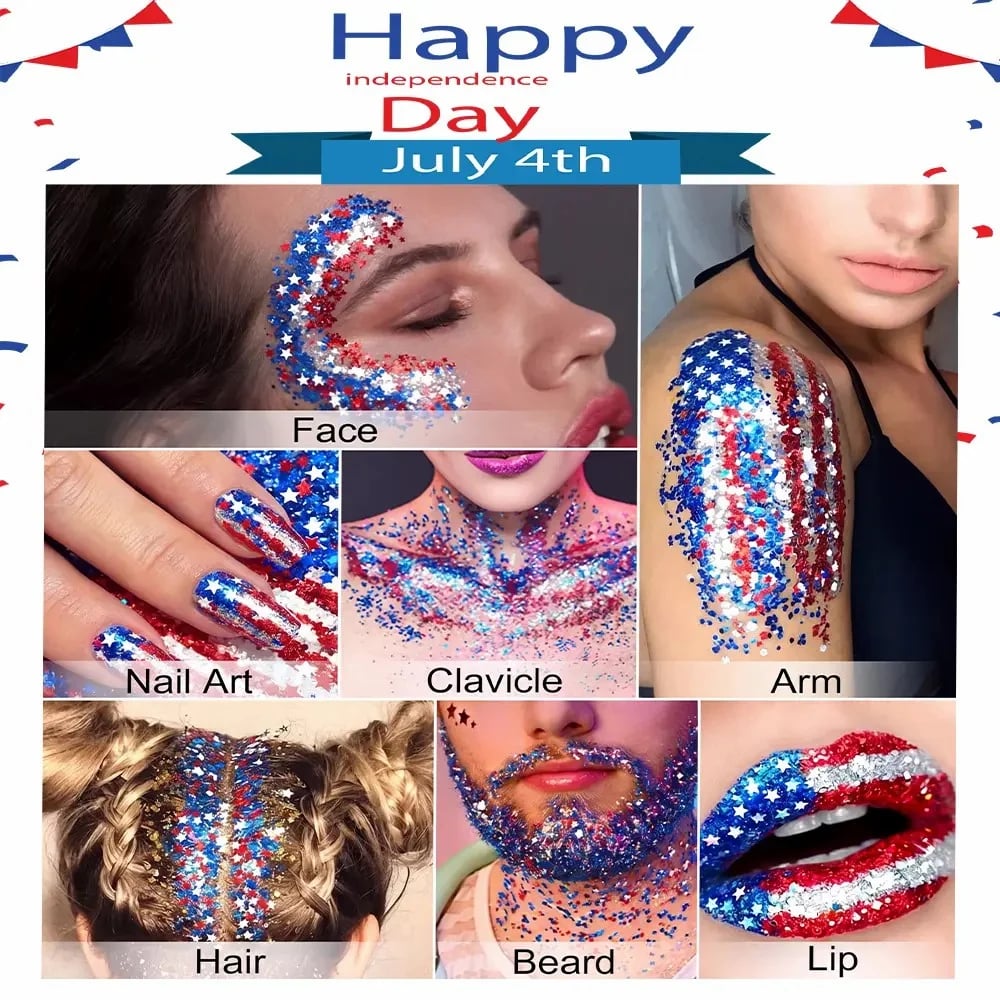4th of July Glitter StickRed, White & Blue Body & Hair Sparkle