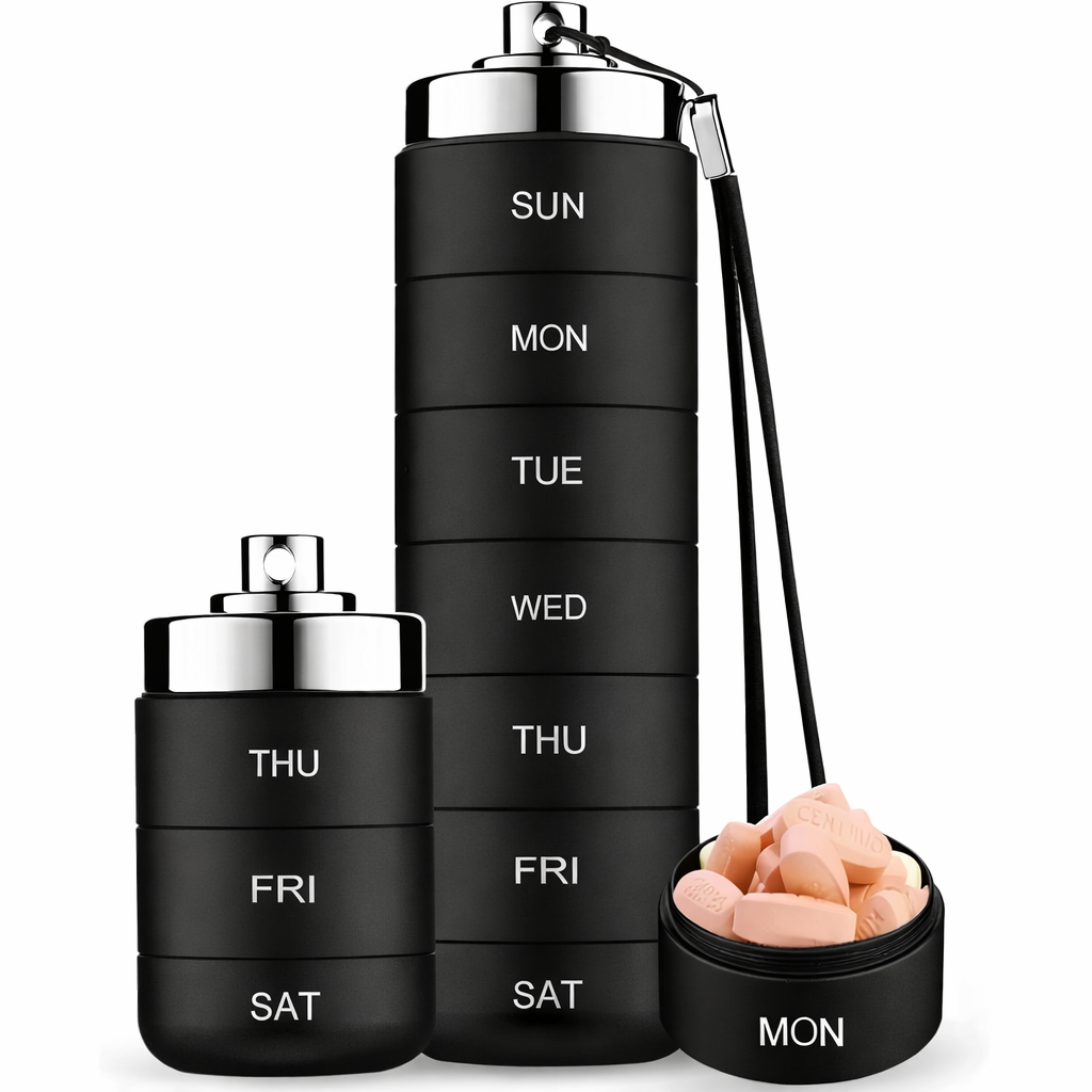 Portable Metal Pill Organizer – 7-Day Medicine, Vitamin & Supplement Holder