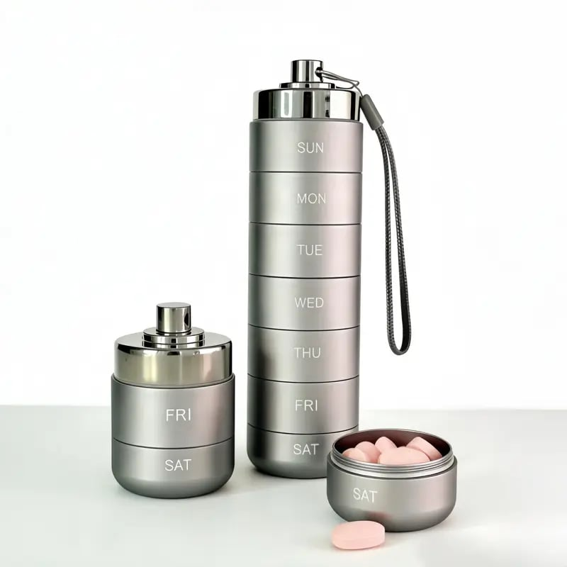Portable Metal Pill Organizer – 7-Day Medicine, Vitamin & Supplement Holder