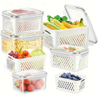 Produce Storage Containers – Stackable Fridge Organizer Bins with Removable Colanders