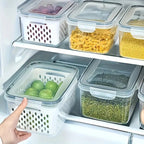 Produce Storage Containers – Stackable Fridge Organizer Bins with Removable Colanders