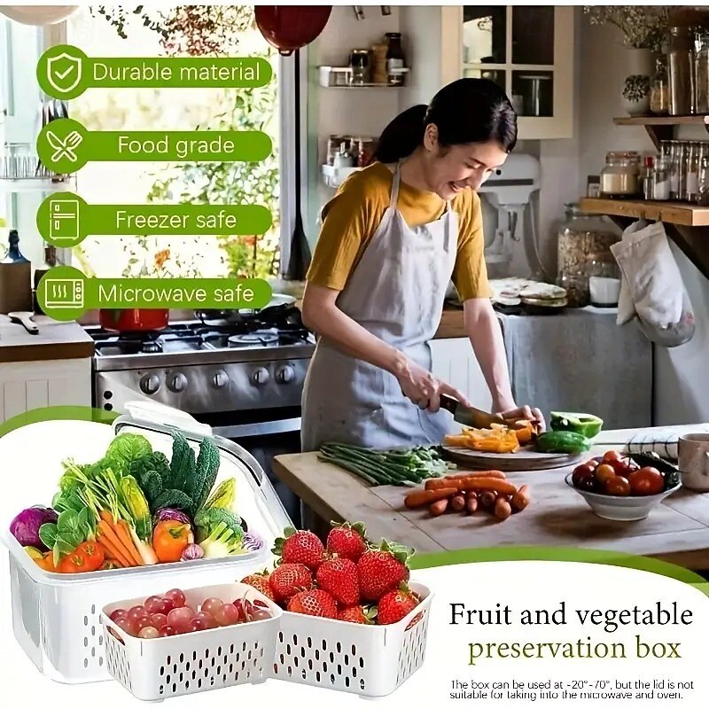 Produce Storage Containers – Stackable Fridge Organizer Bins with Removable Colanders