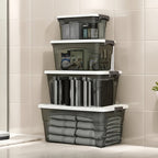 4PCS Stackable Storage Boxes with Lids & Handles Clear Organizer Bins Home Closet