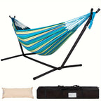 Heavy Duty Double Hammock with Steel Stand 450lbs Portable Outdoor Indoor Blue