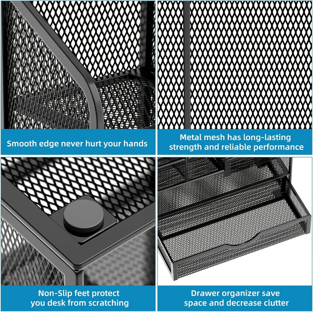 Iron Mesh Desk Organizer Multi-Layer Stationery Storage Box Office School Supplies
