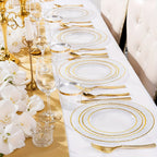 50PCS Clear Plastic Dinnerware Set Reusable Plates Cups Cutlery Wedding Party