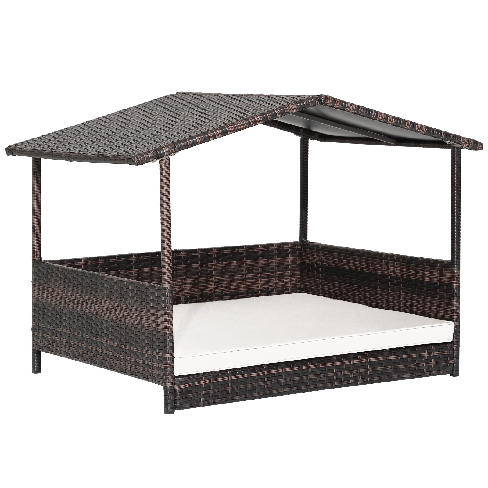 Wicker Dog House with Waterproof Roof and Washable Cushion Cover