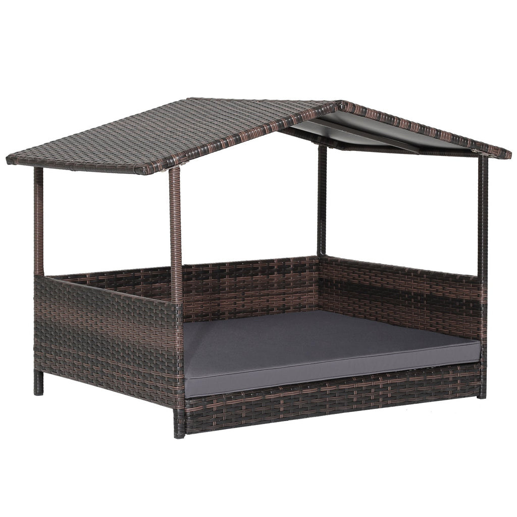 Wicker Dog House with Waterproof Roof and Washable Cushion Cover