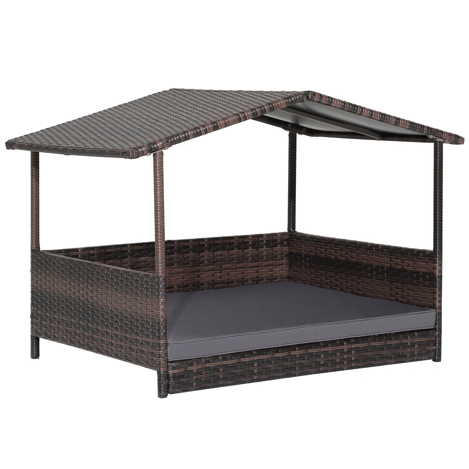 Wicker Dog House with Waterproof Roof and Washable Cushion Cover