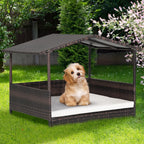 Wicker Dog House with Waterproof Roof and Washable Cushion Cover