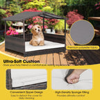 Wicker Dog House with Waterproof Roof and Washable Cushion Cover
