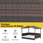Wicker Dog House with Waterproof Roof and Washable Cushion Cover