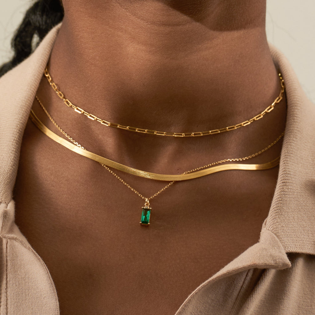 Gold Flat Herringbone Snake Chain Necklace