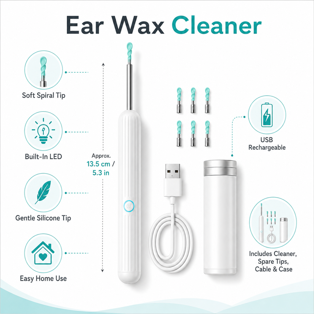 Ear Wax Cleaner Removal Tool Device Spiral Tip LED