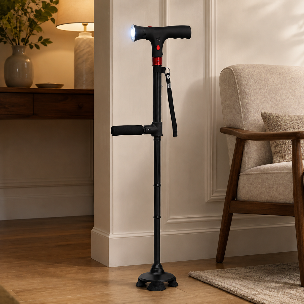 Ergonomic Walking Stick Alarm LED Light Feature