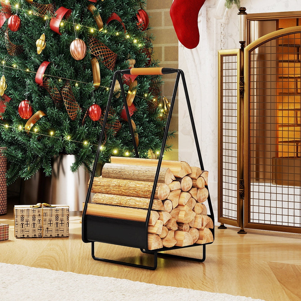 Firewood Storage Rack Heavy-duty Metal Log Holder with Handle and Square Rack