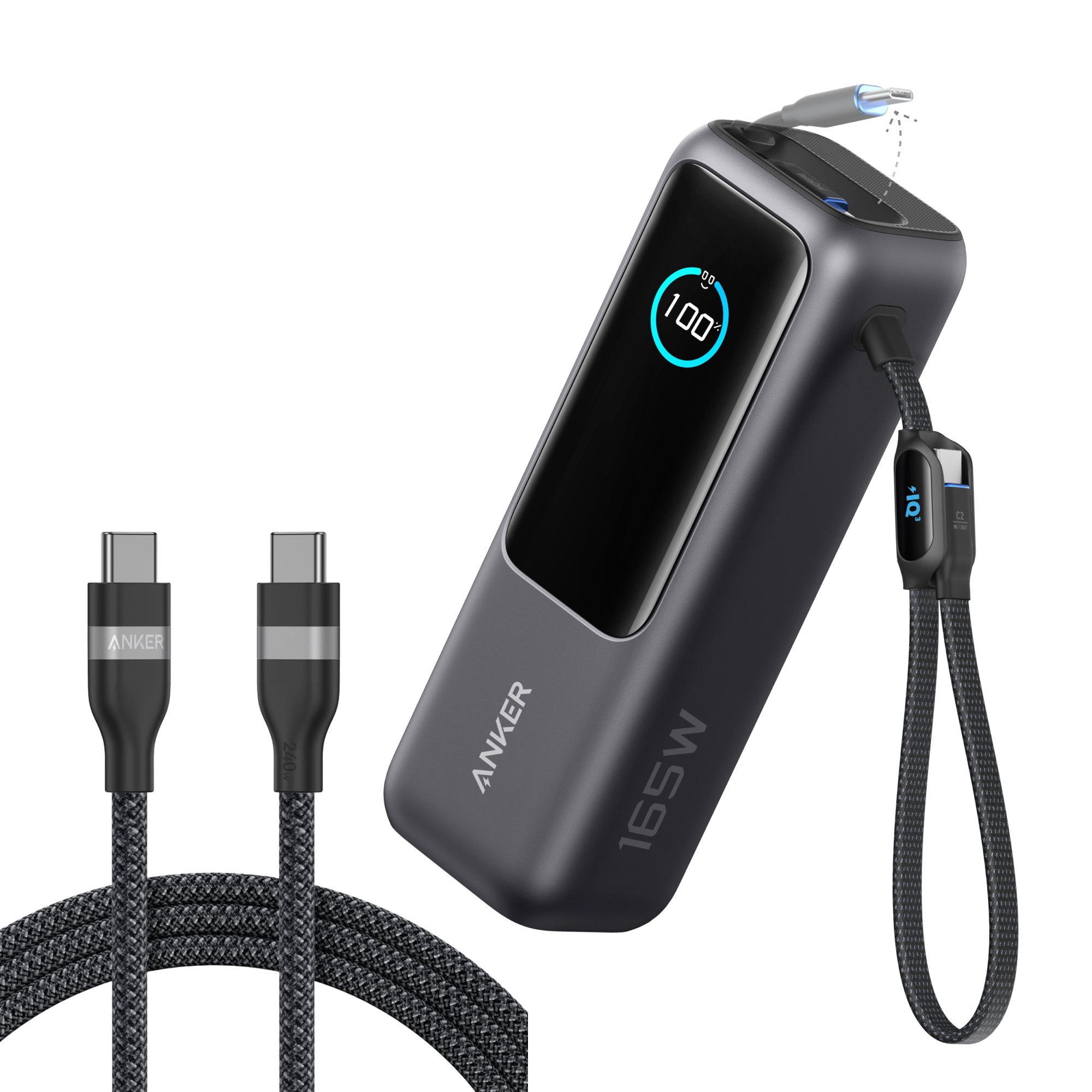 Anker Laptop Power Bank (25K, 165W, Built-In and Retractable Cables)