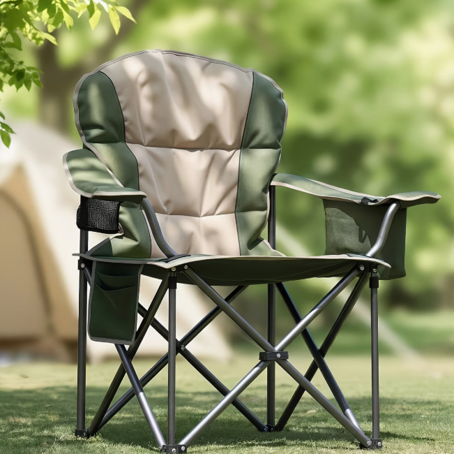500 lbs Heavy Duty Folding Camping Chair with Cup Holder & Cooler Bag