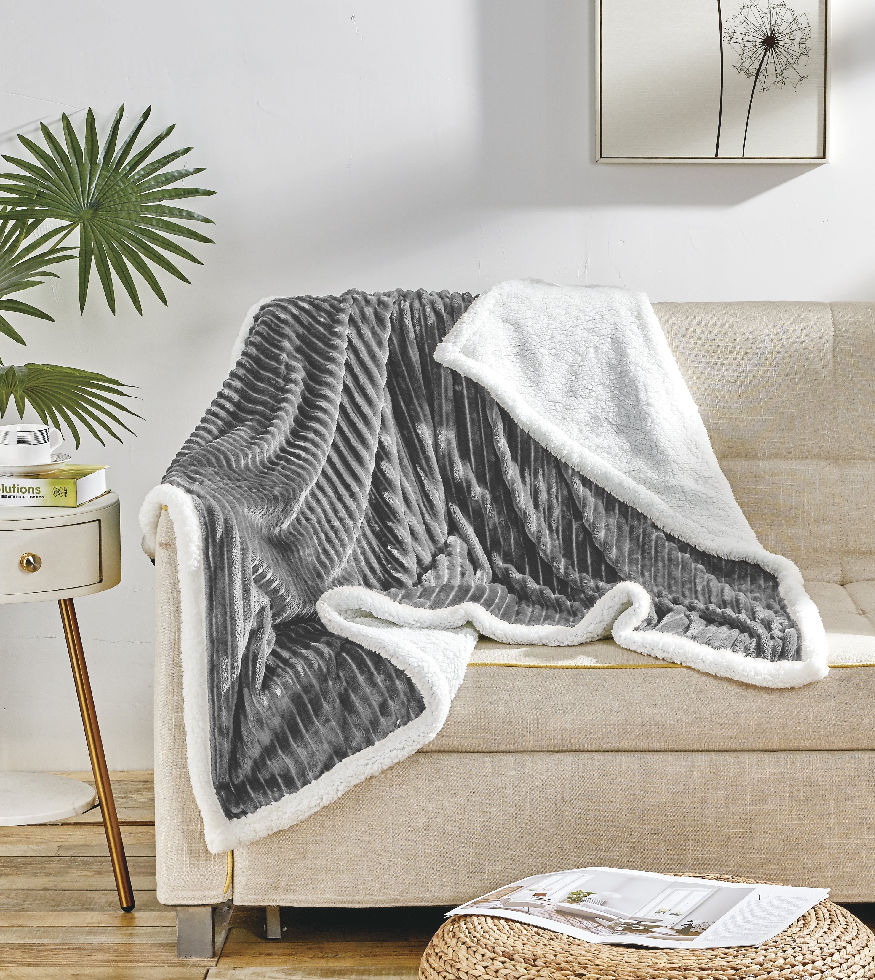 Corduroy Sherpa Reversible Throw Blanket, 50 × 60 in