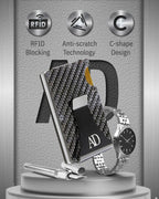 Carbon Fiber Money Clip Card Case – RFID Blocking, Holds 12 Cards