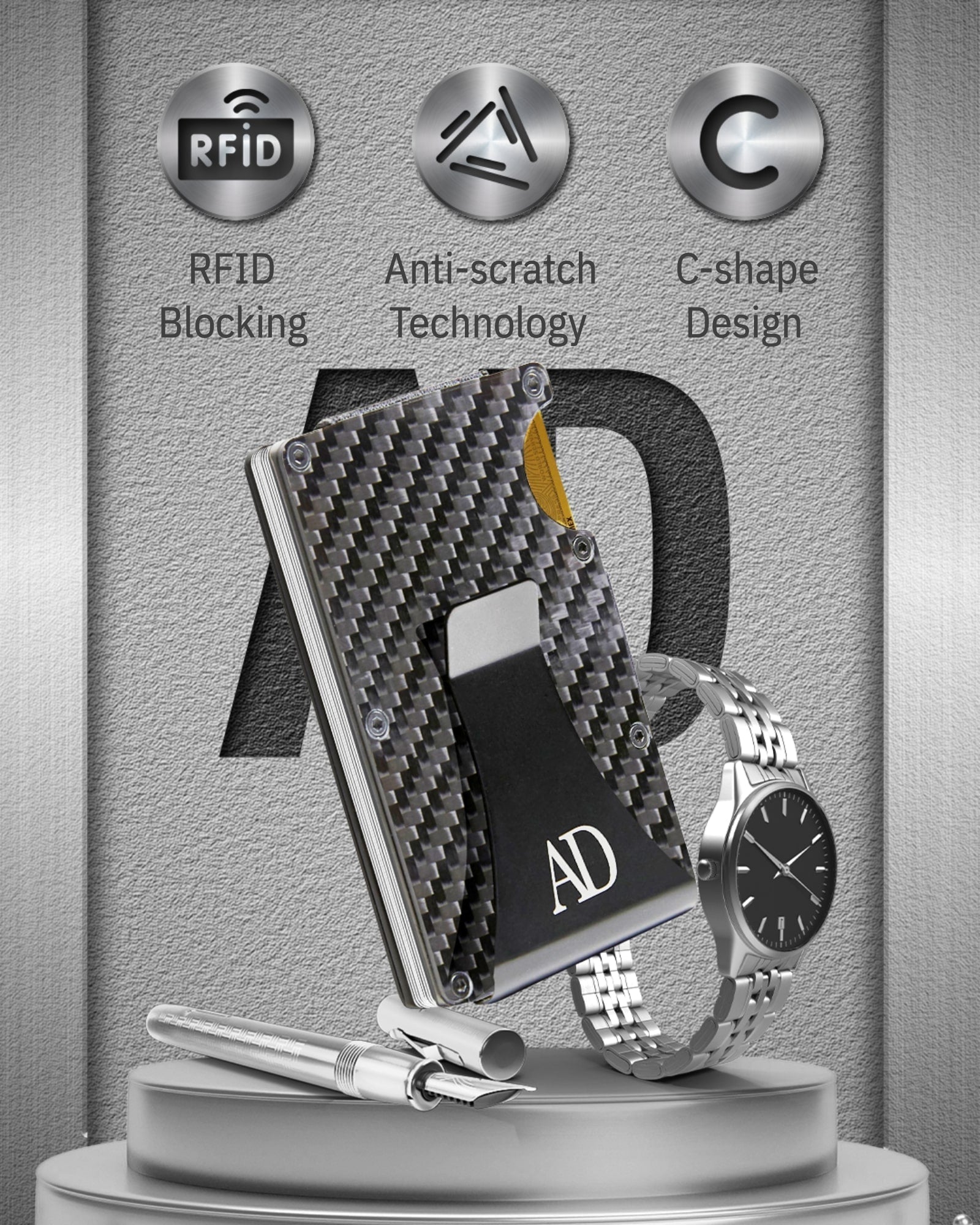 Carbon Fiber Money Clip Card Case – RFID Blocking, Holds 12 Cards