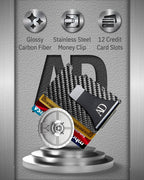 Carbon Fiber Money Clip Card Case – RFID Blocking, Holds 12 Cards