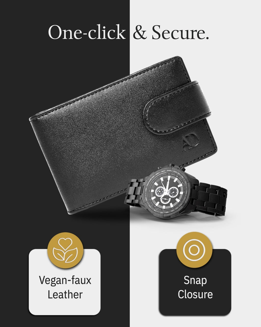 Leather Bifold Wallet – Removable Money Clip, Snap Closure