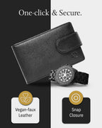 Leather Bifold Wallet – Removable Money Clip, Snap Closure