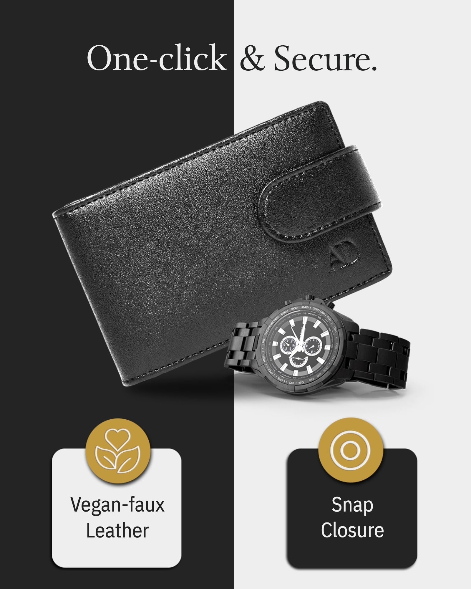 Leather Bifold Wallet – Removable Money Clip, Snap Closure