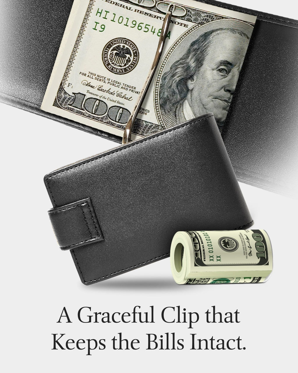 Leather Bifold Wallet – Removable Money Clip, Snap Closure