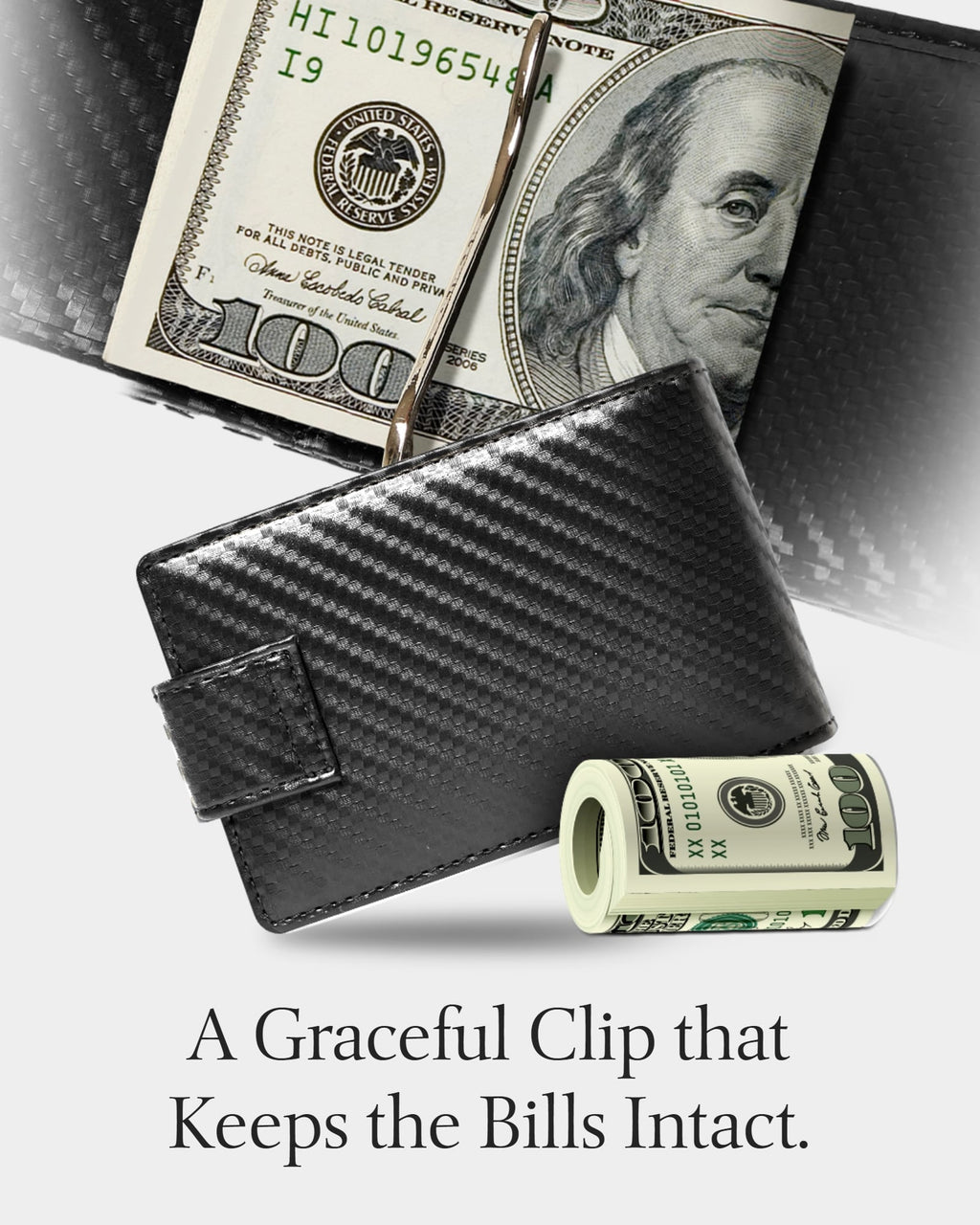 Leather Bifold Wallet – Removable Money Clip, Snap Closure