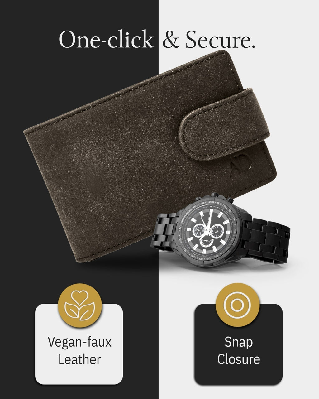 Leather Bifold Wallet – Removable Money Clip, Snap Closure