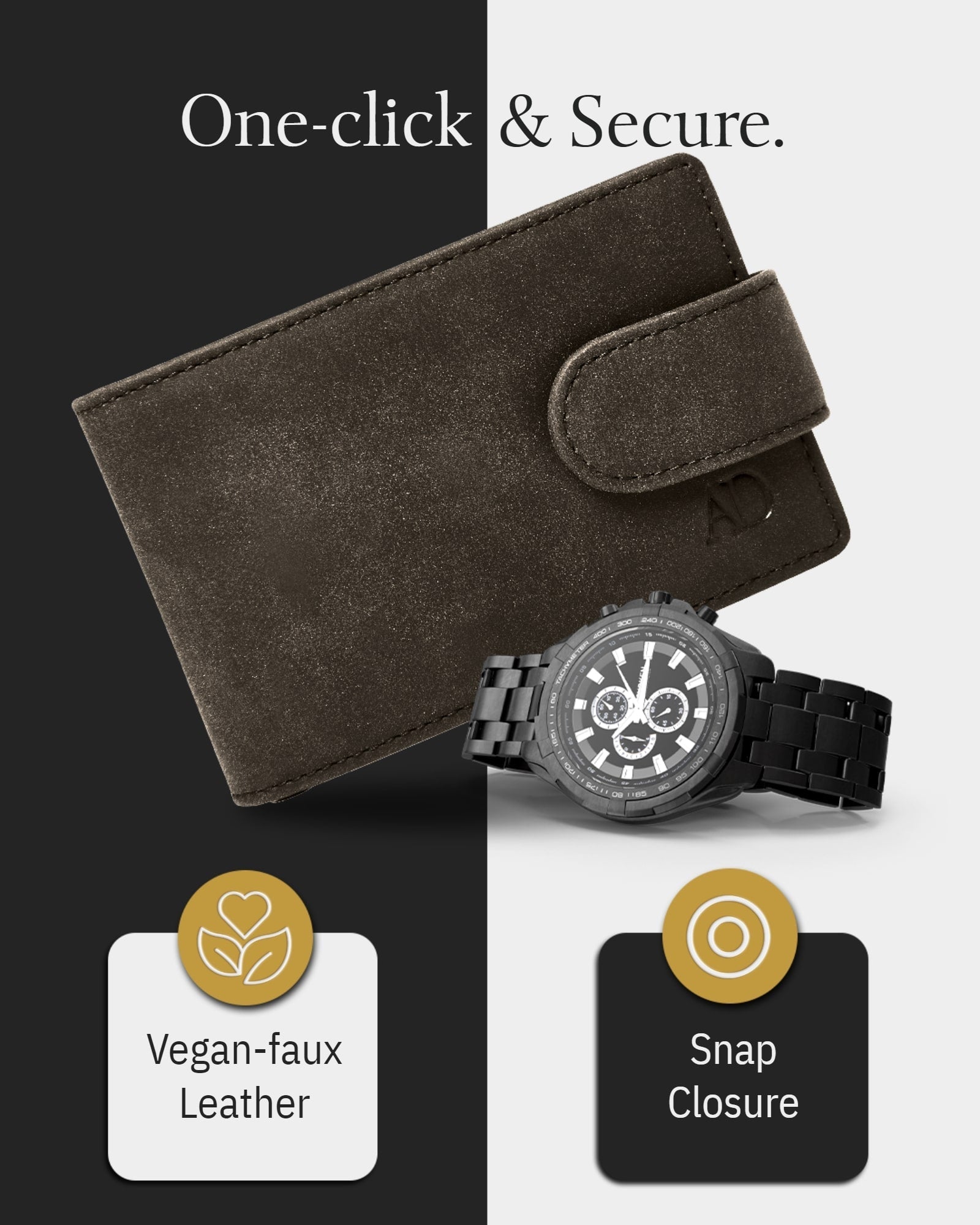 Leather Bifold Wallet – Removable Money Clip, Snap Closure