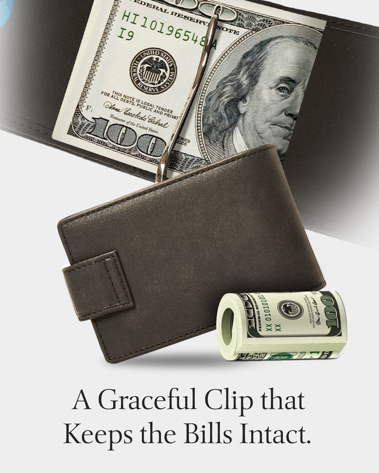 Leather Bifold Wallet – Removable Money Clip, Snap Closure