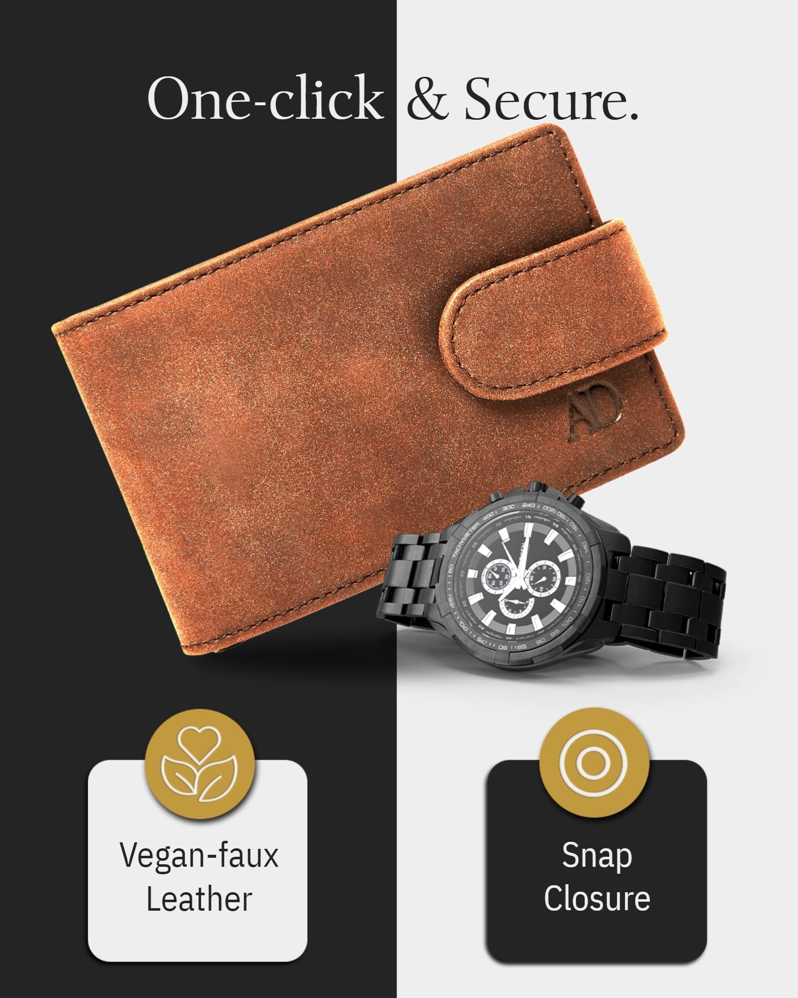 Leather Bifold Wallet – Removable Money Clip, Snap Closure