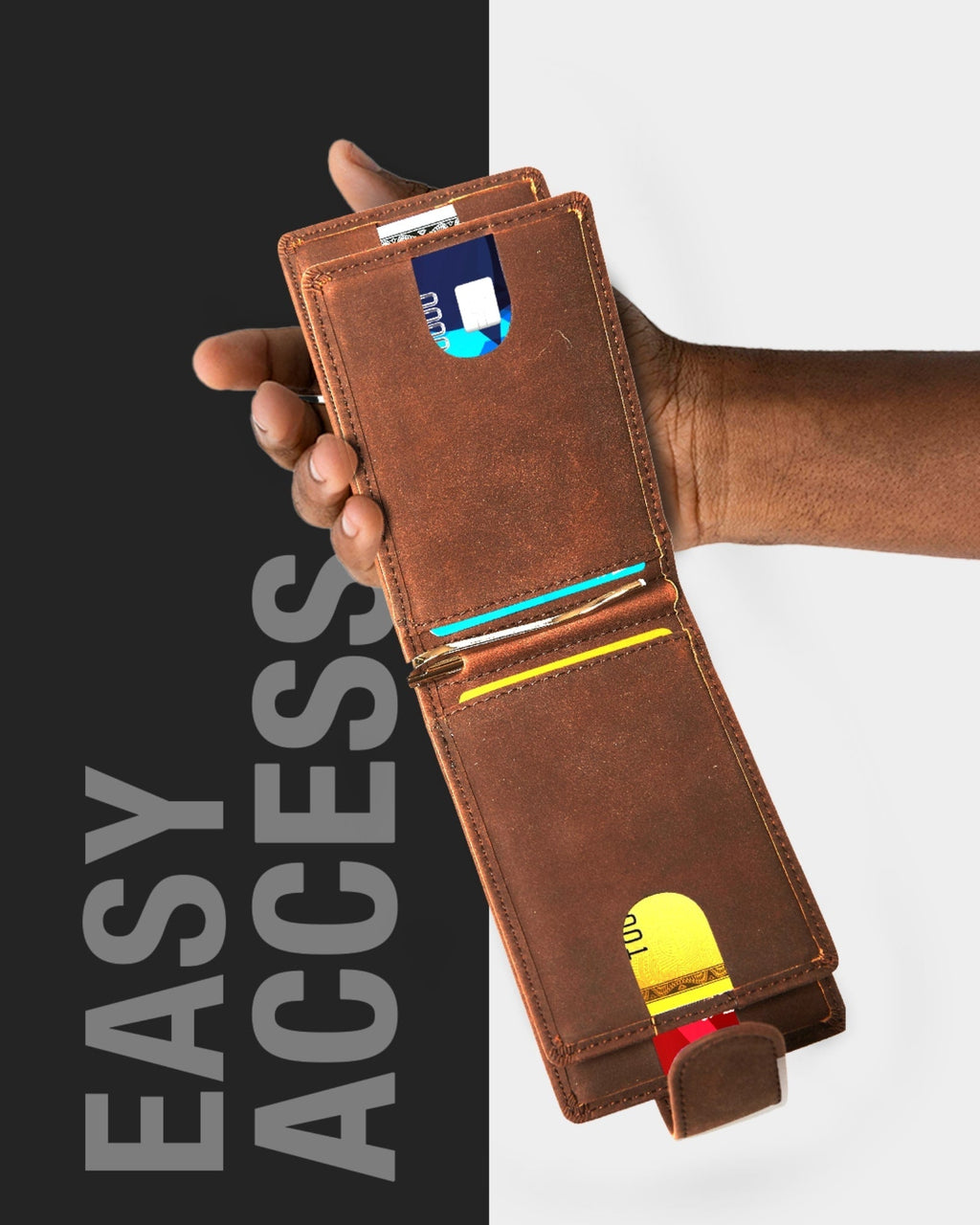 Leather Bifold Wallet – Removable Money Clip, Snap Closure