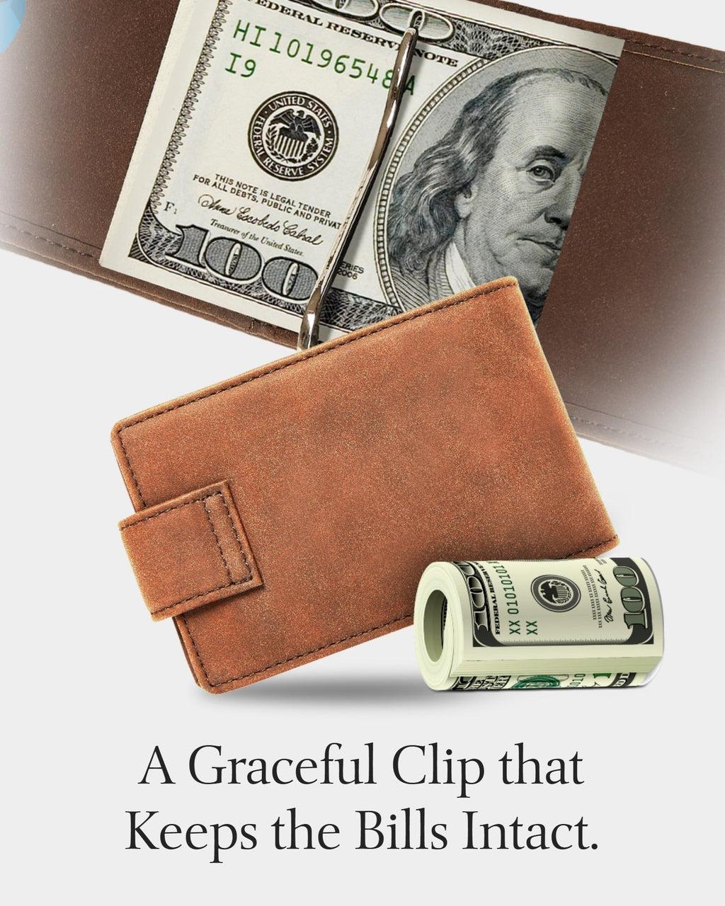 Leather Bifold Wallet – Removable Money Clip, Snap Closure