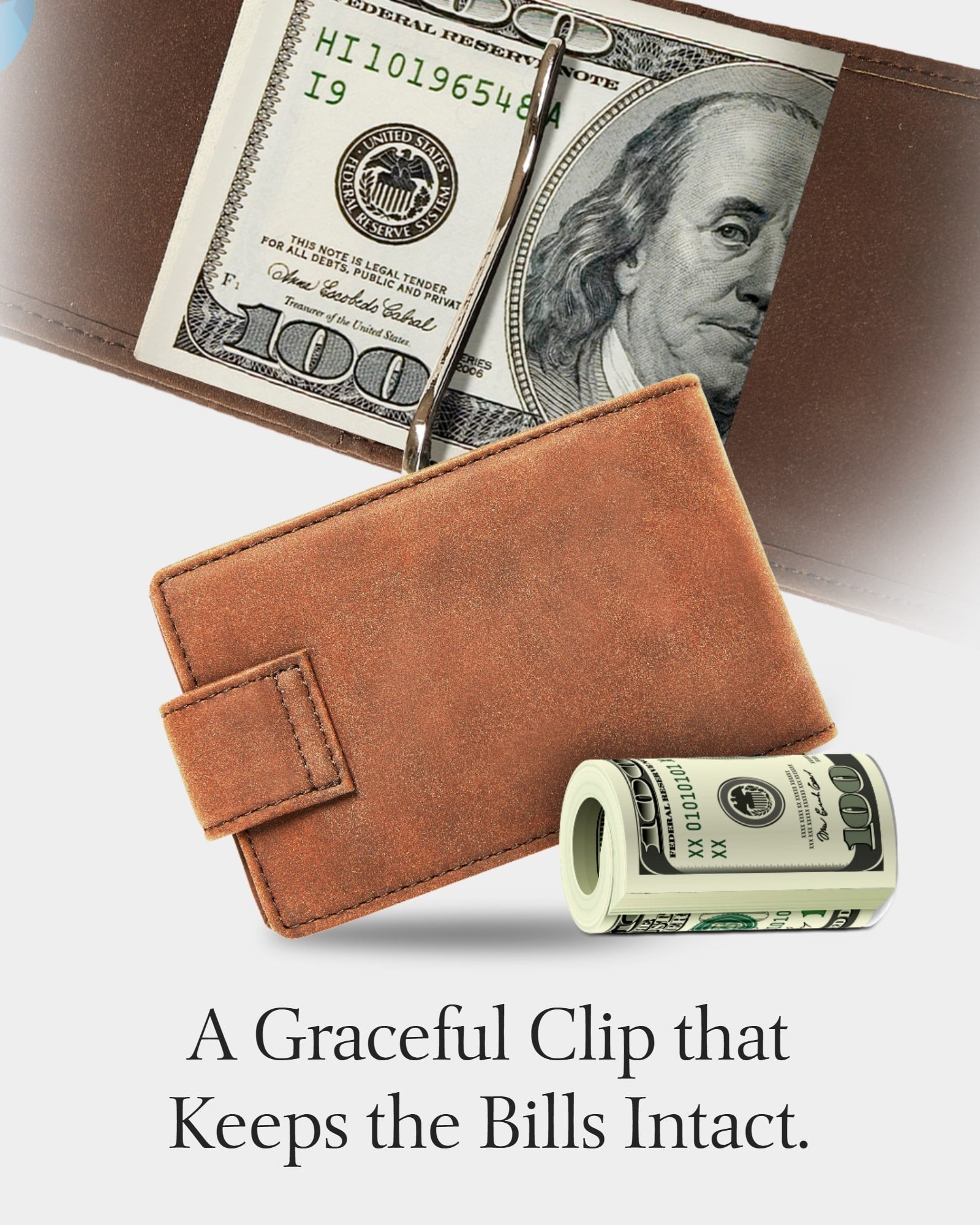 Leather Bifold Wallet – Removable Money Clip, Snap Closure