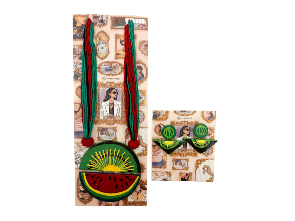 Kiwi & Watermelon Clay Necklace Set
